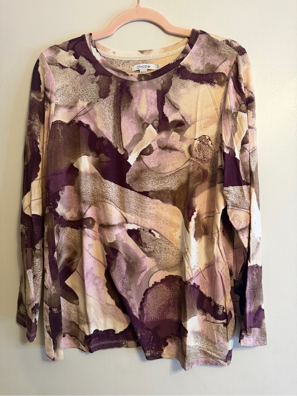 Chico's Abstract Watercolor Long-Sleeve Top